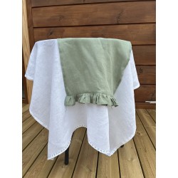 Obrus Lniany Biały Zielone Liście