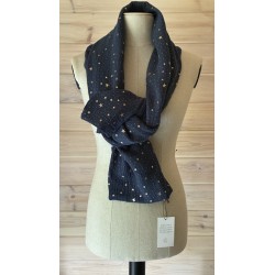 CHUSTA MUŚLINOWA ZŁOTE GWIAZDKI NA GRANACIE